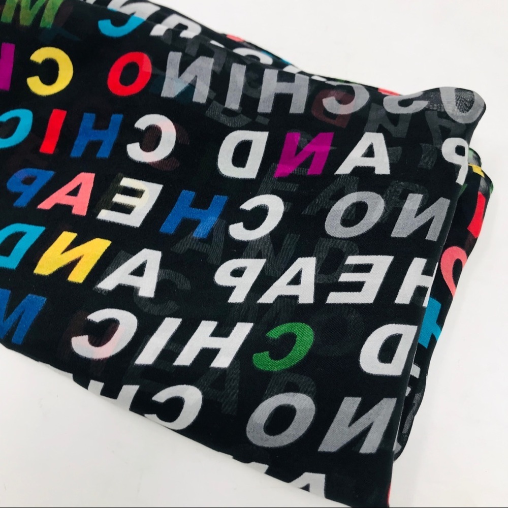 Moschino Vintage Graffiti Black White Pink Silk Scarf Rectangle - Picture 7 of 7